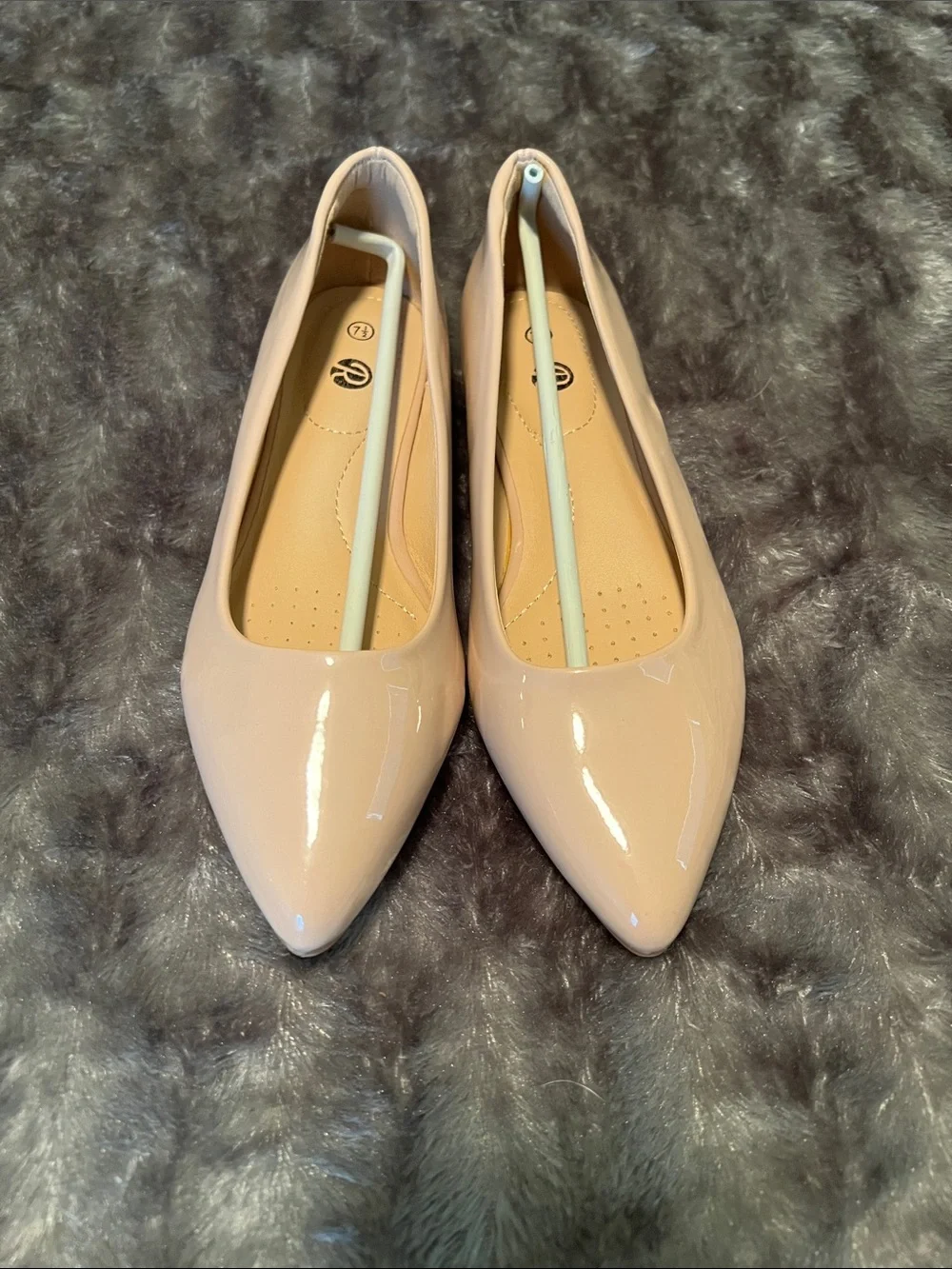 Nude Patent Pointed-Toe Women's Flats, size 7.5 - Picture 2 of 4